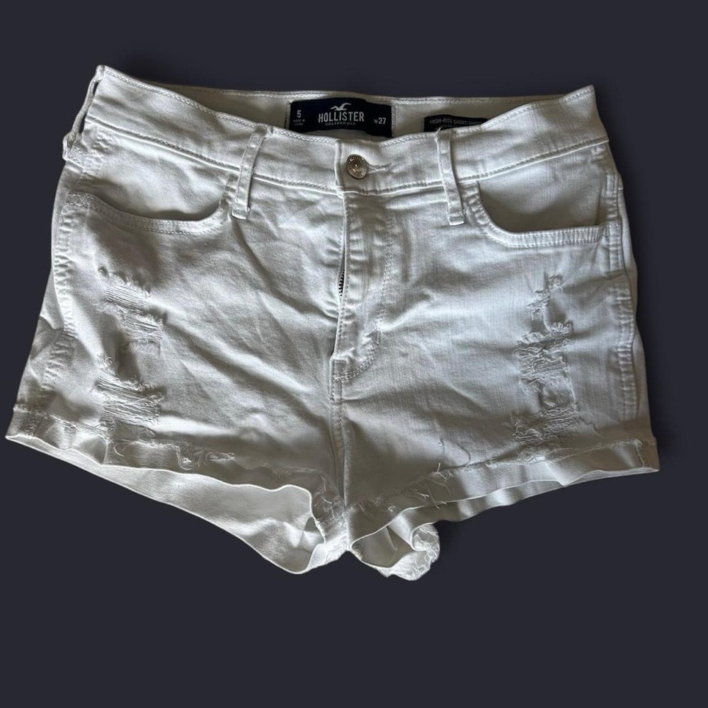 Hollister Size 5/W 27 High-Rise Distressed Shorts | White | Advanced Stretch